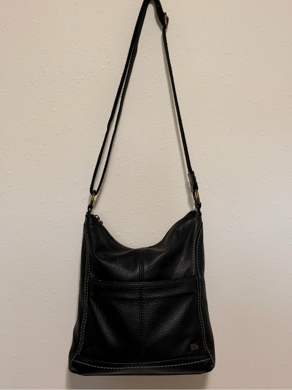 The Sak Black Pebbled Leather Shoulder Bag with Adjustable Strap